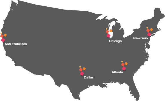 Curion Facility Locations Map - San Francisco, Dallas, Chicago, Atlanta, and New York